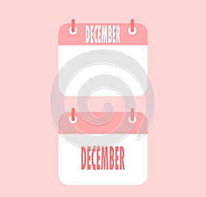 December Calendar icon on red background.Two flat style