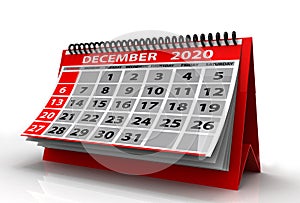 December 2020 Calendar Isolated on White Background