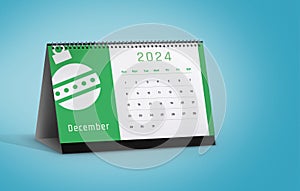 December 2024 Calendar with Ornament Icon Isolated on blue background with space for copy photo