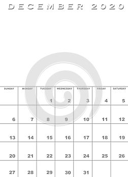 December 2020 calendar template