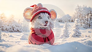 december cartoon mouse celebration season new merry wearing happy Santa hat background snow animal christmas funny