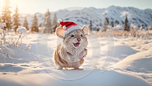 december cartoon mouse tradition season new merry wearing happy Santa hat background snow animal christmas funny