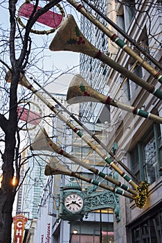 Christmas Holiday Decorations at Macy`s in Chicago, 2019