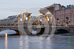 December cloudy morning at the Lomonosov bridge. Saint Petersburg