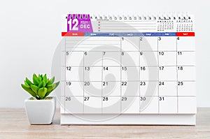 December 2021 desk calendar with plant in pot