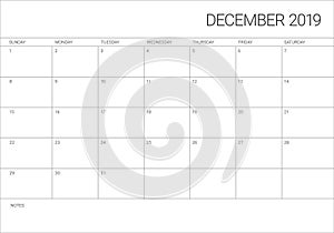 December 2019 desk calendar vector illustration photo