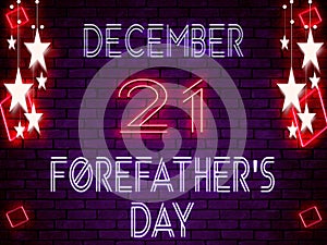 21 December, Forefather's Day, Neon Text Effect on Bricks Background photo