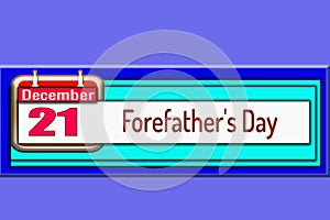 21 December, Forefather's Day, Text Effect on blue Background photo