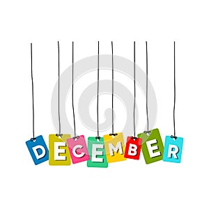 December hanging words vector, colourful words vector
