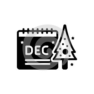 Black solid icon for December, calendar and reminder