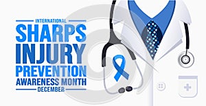 December is International Sharps Injury Prevention Awareness Month background template. Holiday concept.
