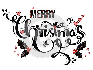 December Merry Christmas  text vector and Typography decoration creative. Elements, leaves, flowers and more.