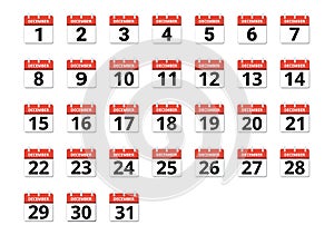 December month calendar set, concept of schedule, business and tasks