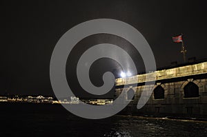 December rain on Neva river in Peter and Paul Fortress in St. Petersburg, Russia