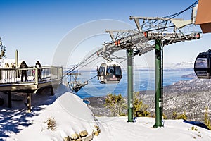 December 26, 2018 South Lake Tahoe / CA / USA - Heavenly ski resort Gondola sightseeing deck on a sunny day