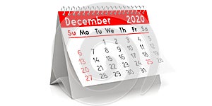 December 2020 - table calendar - 3D illustration