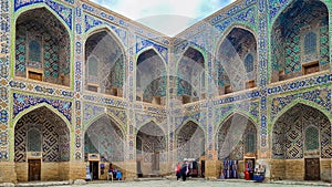 December 2018, Uzbekistan, Samarkand, Registan Square, Madrasa Sherdor `Resident of the Lions`