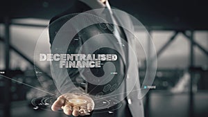 Decentralised Finance with hologram businessman concept