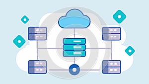 Decentralized Data Storage A diagram showing several servers cloudstyle interconnected by a blockchain network