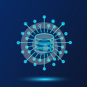 Decentralized Database Network Structure with Glowing Nodes, Symbolizing Interconnected Data