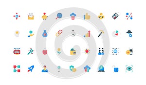 Decentralized digital technology, blockchain and cryptocurrency, mining color icon set