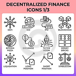 Decentralized finance DeFi icon set