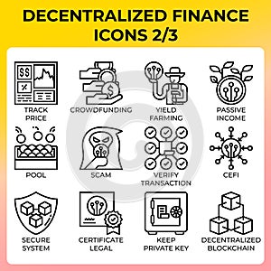 Decentralized finance DeFi icon set