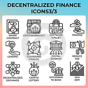 Decentralized finance DeFi icon set