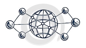 Decentralized Global Network: Nodes of Connectivity Vector, vector design Generative AI