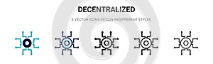 Decentralized icon in filled, thin line, outline and stroke style. Vector illustration of two colored and black decentralized