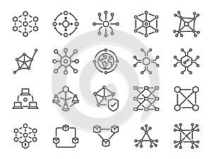 Decentralized icon set. It included centralization, Decentralization, and more icons. Editable Vector Stroke. photo