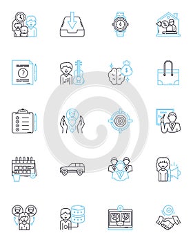 Decentralized location linear icons set. Autonomous, Dispersion, Non-centralized, Distributed, Dispersed, Decentralized photo