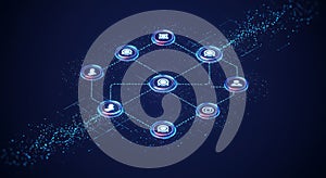 Decentralized network connection nodes glowing