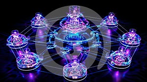 Decentralized Network Of Glowing Nodes Connecting In A Web, Blockchain Structure