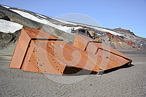 Deception Island, Antarctica. Sunken tanks of abandoned whale station, Lost places,