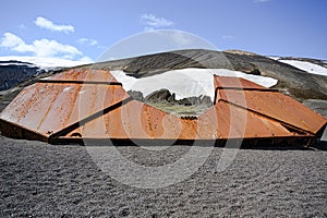 Deception Island, Antarctica. Sunken tanks of abandoned whale station, Lost places,