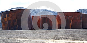 Deception Island, Antarctica. Sunken tanks of abandoned whale station, Lost places,