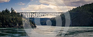 The Deception Pass Bridge connection Anacortes Island with Whidbey Island in Washington state photo