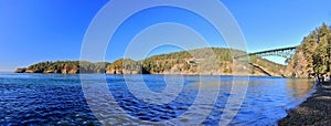 Deception Pass Bridges Landscape Panorama with Fidalgo Island and Whidebey Island State Park, Washington