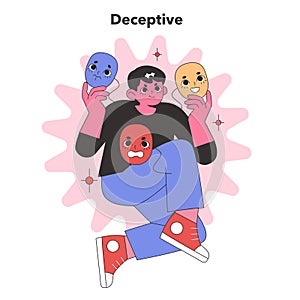 Deceptive Personality concept. Flat vector illustration.