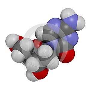Decibatine drug molecule. 3D rendering. Atoms are represented as spheres with conventional color coding: hydrogen white, carbon
