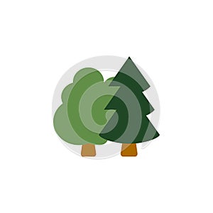 Deciduous and coniferous tree color. Forest. icon green vector. Simple sign