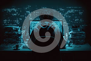 Deciphering the metadata. Shot of focussed computer. AI Generated photo