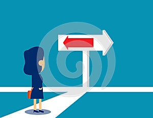 Decision of business and direction life. Concept business choice vector illustration, Cross Roads, Road Sign, Kid or Cute flat photo