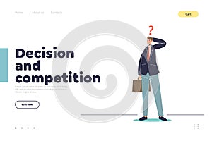 Decision and competition concept of landing page with businessman with question mark pondering