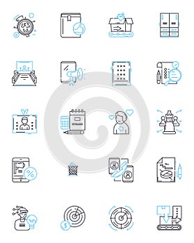 Decision-making body linear icons set. Board, Committee, Council, Panel, Assembly, Tribunal, Caucus line vector and photo