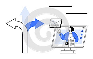 Decision Making and Online Learning Concept with Data Presentation and Direction Arrows