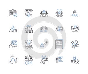 Decision-Making Meeting line icons collection. Choices, Debate, Analysis, Options, Consensus, Alternatives, Negotiation