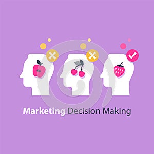 Decision making, psychology of choice, focus group, marketing concept, mental trap, cognitive delusion