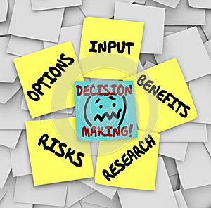 Decision Making Sticky Notes Input Options Risks Benefits Research
